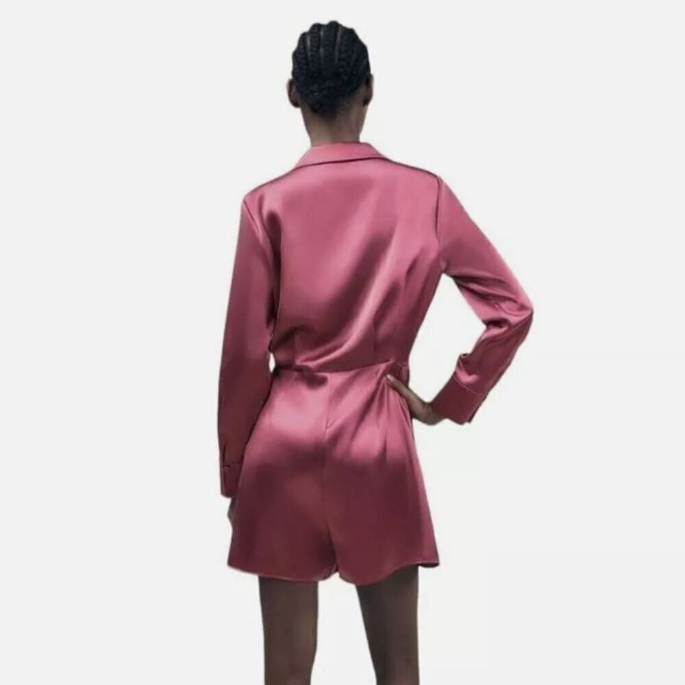 ZARA SATIN MINI OVERALLS MARSALA SIZE L 2231 845 172